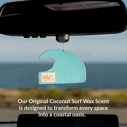 Image of ulu Lagoon Hanging Car Air Freshener | Tropical Beach Coconut Surf Wax Scent Mini Wave | Long Lasting Car Freshener, Closet and Beyond | Made In USA | 3 Pack (Blue)