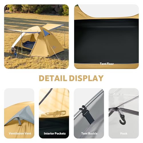 Image of Naturehike Bleik-B 2 Person 3 Person Tent, Lightweight Backpacking Tents for Camping, Double Layer Waterproof Camping Tent