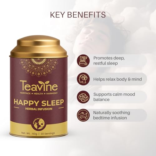 Image of TEAVINE Happy Sleep Herbal Infusion | Natural Relaxing Blend for Restful Sleep & Calm | 100% Natural Ingredients | With Complimentary SS Infuser