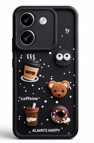 Image of Bintage Cute Fun Taddy| 3D Ball Bear| Donut| Coffee Rubber Case Camera Protection Back Cover Compatible for Poco M7 Pro 5G - Black