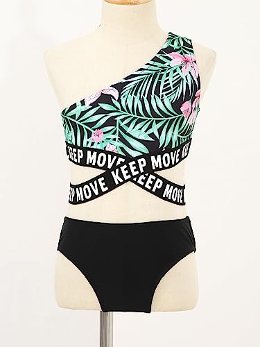 Kids Girls 3Pcs Swimsuit One Shoulder Criss Cross Crop Top Bikini Set with Brief and Beach Skirt3