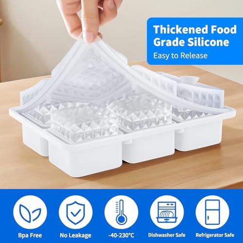 Image of Premium Large 3D Crystal Square Ice Cube Tray, Silicone Molds for Chilling Drinks, Chocolates, Juice, Jelly and Many More. (White)