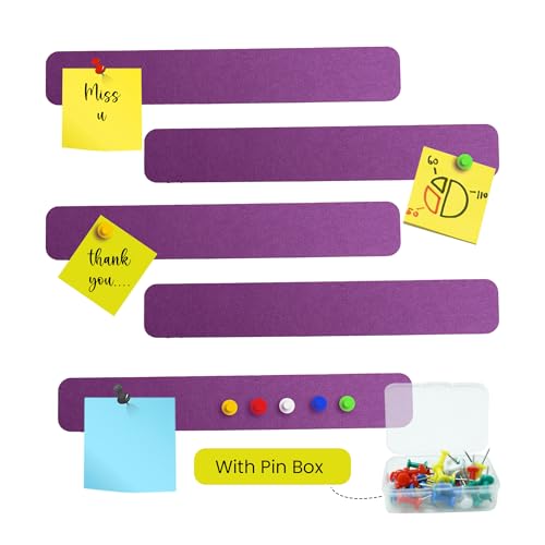 RANUR Self Adhesive Felt Bulletin Bar Strip, Reminder Board with 35pcs Drawing Pins, Lightweight to Do List Board for Wall Soft Board for Study Room, Photos, Schedules, Size 33 X 5 X 1.3 cms (Purple)
