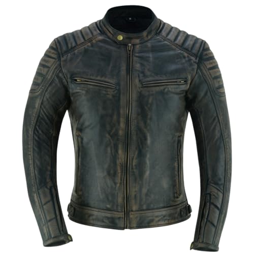 LOVO Chaqueta de Moto Vintage Marrón de Piel de Vaca, Forro y Protectores Removibles (FR/ES, Letras, XL, Regular, Regular, Auténtico cuero de vaca)