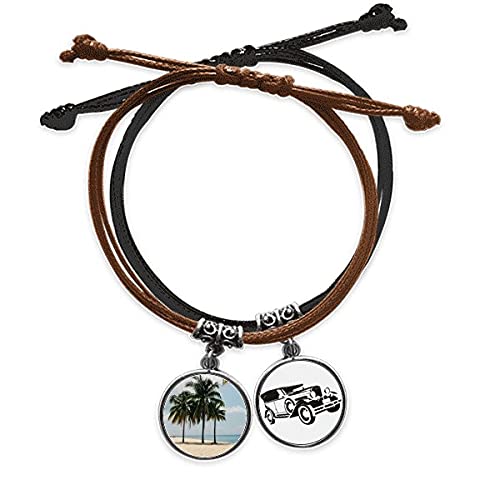 Bracelet plage de sable et mer en cuir avec mini-bus rétro