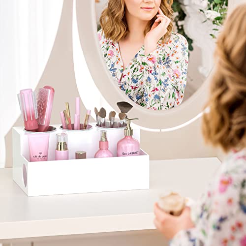 Niubee Hair Tool Organizer, White Acrylic Hair Dryer And Styling Holder, Bathroom Countertop Blow Dryer Holder, Vanity Caddy Storage Stand For Accessories, Makeup, Toiletries #TOP3