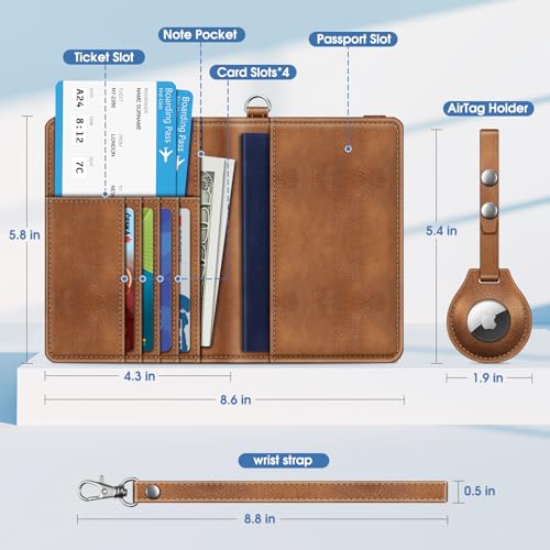 Fintie Porta-passaporte com suporte para Airtag, carteira fina de viagem com bloqueio de RFID, capa