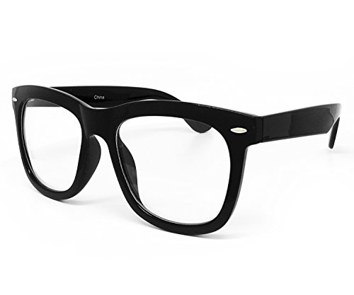 97803 Oversized Vintage Classic Nerd retro Men Women Wayfarer Clear Lens Glasses (Clear Lens, POLISHED BLACK)3