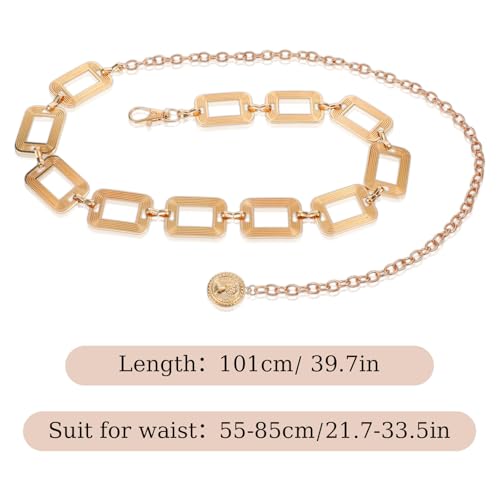 Waist Chain Belt, Metal Belt for Women, Chunky Belly Link Belt, Adjustable Stylish Square Body Link Belts, Stylish Belly Jewelry for Dresses Jeans(Gold)3