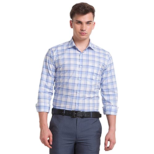 Image of Park Avenue Men's Cotton Blend Checks Pattern Slim Fit Cut Away Collar Full Sleeve Casual Shirt