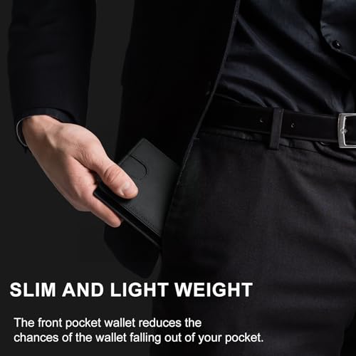 Image of furid Airtag Wallet Men Slim Minimalist: Air Tag Wallet with Airtag Holder, RFID Blocking, Bifold, Front Pocket, Card Wallet, Carbon Fiber Wallet, Genuine Leather black t7, Airtag Wallet, Minimalist