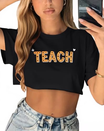 Image of Crop Tops for Women Oversized Short Sleeve T Shirts Crew Neck Cropped Tees