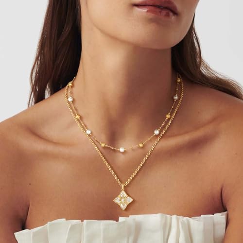 VACRONA Gold Necklaces for Women - 2 Side Clover Pendant 14K Gold Plated Charm Necklace Lucky Four Leaf Dainty Jewelry for Women Trendy3