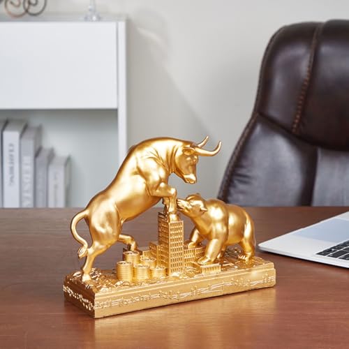 Cutfouwe Bull and Bear Figures, Decorative Figure for Office and Living Room, Finance Lovers and Stock Market Enthusiasts, Gold