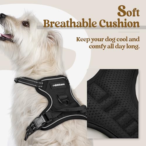 Image of rabbitgoo Dog Harness No Pull with 2 Leash Clips, Adjustable Soft Padded, Reflective Oxford No Choke Pet Vest with Easy Control Handle for Puppy, Black, XS