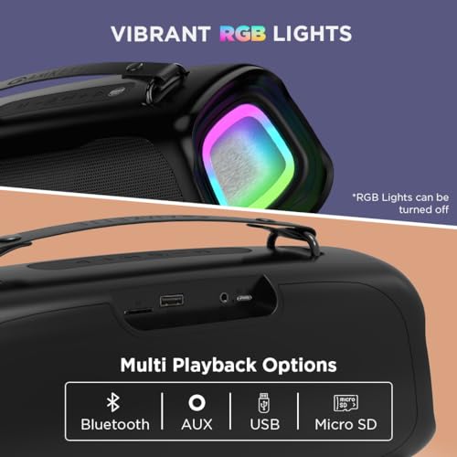 Amkette Boomer FX Pro Bluetooth Speaker with 30W Rich Sound, Dedicated Bass Boost Mode, 7 Hours Playback, Splash Proof, BT, AUX, USB, SD Card, Type-C Charging (Black)