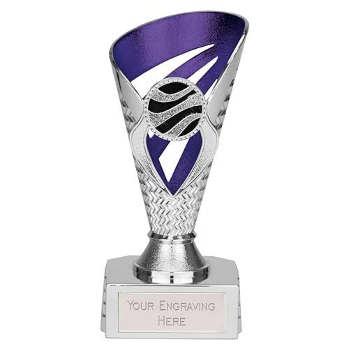 TROPHIESPLUSMEDALS Personalised Silver & Purple Trophy Cup - 15cm | Small 6" Award Winner Trophies for Kids School & Adult Sports Reward | Includes Free Metal Plate Engraving | Voyager Collection