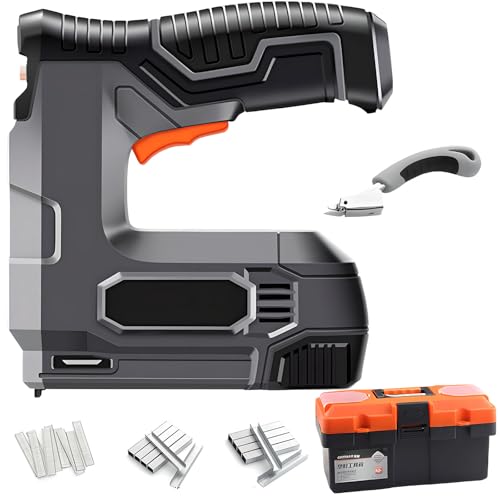 Pistola sparachiodi senza fili, Pistola sparachiodi alimentata a batteria, 95 volte/minuto, Litio 2000Mah, Graffettatrice elettrica per tappezzeria e carpenteria, Include cassetta degli attrezzi