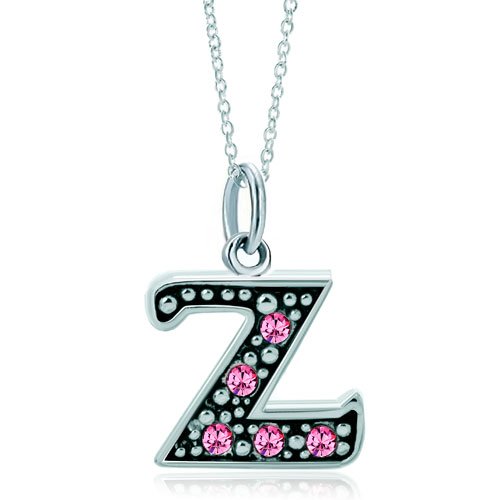 Roy Lopez Initial Pink Letter Z Alphabet Initial Charms Bead Necklace Pendant
