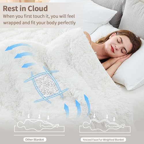 Image of yescool Weighted Blanket for Adults (15 lbs, 60 inch x 80 inch, Snow-White) Heavy Blanket for Sleeping Perfect for 140-160 lbs, Queen Size Faux Fur Blanket with Premium Glass Bead, Machine Washable