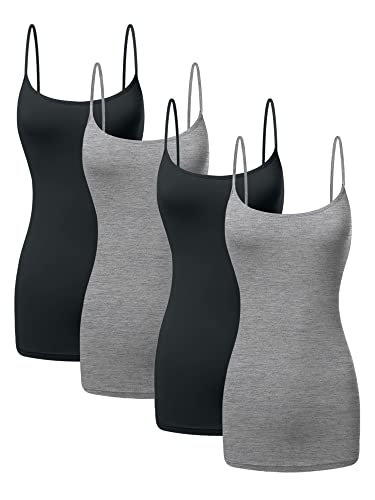 Image of Long Cotton Camisole Tank Tops for Women | Basic Braless Layering Tops with Adjustable Spaghetti Straps
