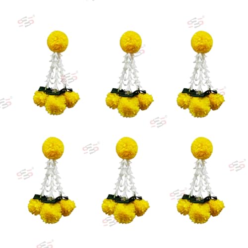 S2S Rajnigandha Lilly Tassel Hangings for Wedding Decoration,Temple Decoration,Stage Decoration,Diwali Haldi/Menhdi I Tassel with Marigold,Easy Simple Backdrop (Pack of 6 Pcs) (Yellow Flowers), 50 mm