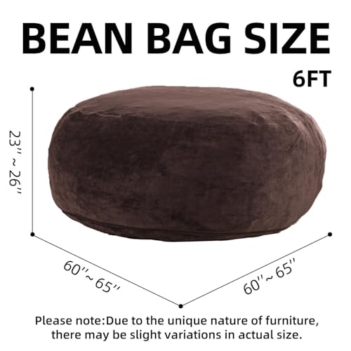 Image of 6FT,oversized bean bag chairs for adults，bean bag chair with filler included，Giant bean bag chair covered with flannel cover, living room furniture, suitable for bedroom and dormitory. (Brown, 6 Foot)