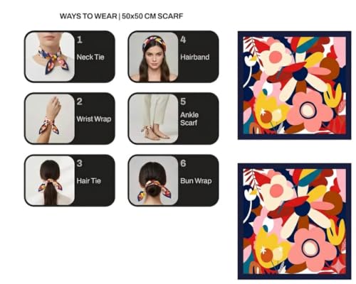 Image of Satin Square Head Scarf for Women, Floral Printed