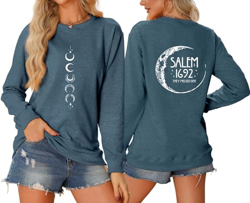 Halloween Salem 1692 They Missed One Salem Witch No Hood Crewneck Sweatshirts Print Pullover Long Sleeve Tops - Main Image