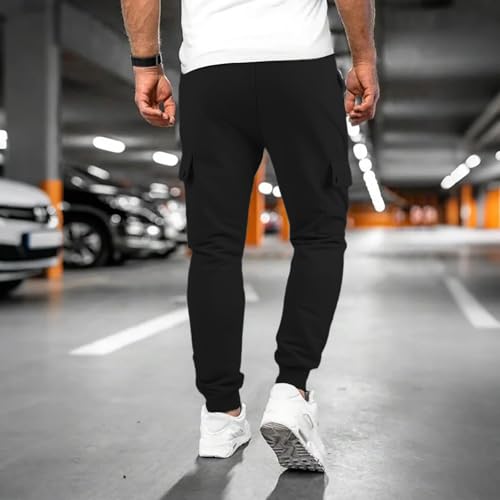 Aryapyper Men's Workwear Sweatpants Loose-Fitting Casual Multi-Pocket Cuffed Fitness Sports Elastic Waistband with Drawstring4