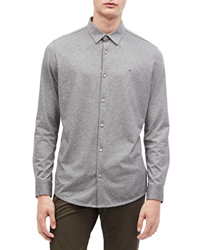 Calvin Klein Men's Long Sleeve Cotton Stretch Casual Button Down Oxford Shirt, Grey Heather, X-Large