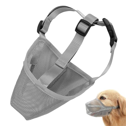 Museruola per cani in morbido nylon, museruola regolabile in rete traspirante, maschera per cani, copertura per la bocca anti-morso e anti-abbaio (grigio, taglia XS)