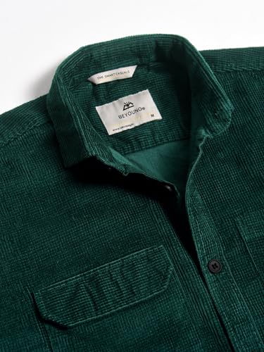 Image of Beyoung Bottle Green Box Corduroy Urban Shirt for Men