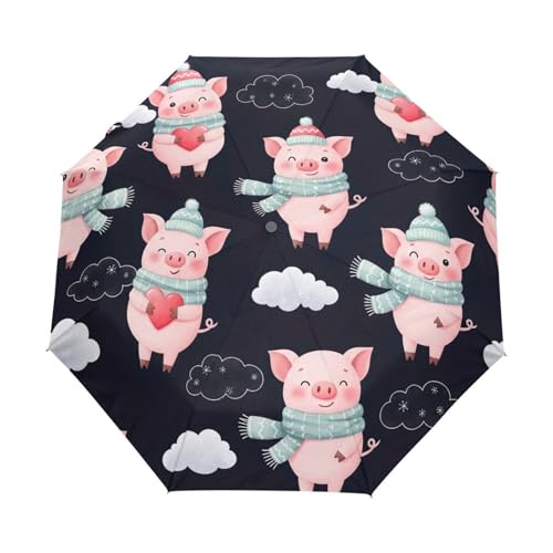 Parapluie automatique femme léger noir cochon rose pliable GAIREG
