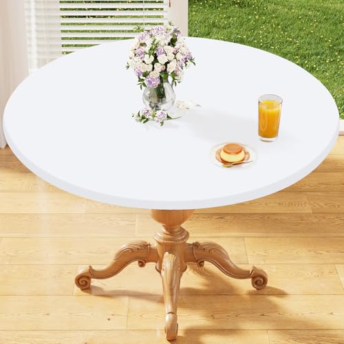 homing Round Elastic Fitted Tablecloth, Water-Resistant Fabric Tablecloths for 36"-40" Tables, Washable Polyester Table Cover for Picnic, Caming, Dinner, Indoor & Outdoor, White by homing - Used condition - US$9.22