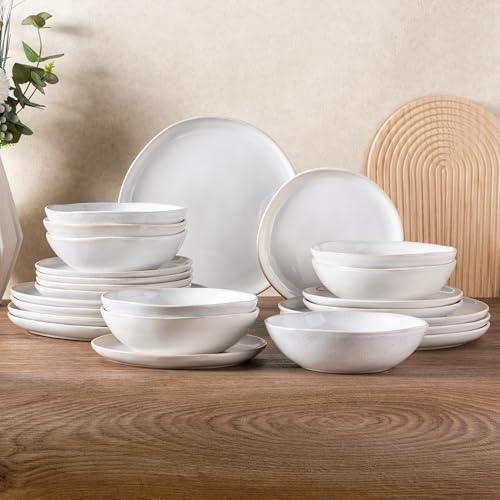 Image of AmorArc Ceramic Dinnerware Sets for 8, 24Pcs Plates and Bowls Sets Dishes | Stoneware Handmade Reactive Glaze Dinner Set, Highly Scratch Resistant | Dishwasher & Microwave Safe Dishware