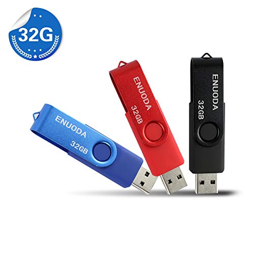 3 Pezzi 32GB Chiavetta ENUODA Pennetta Girevole USB 2.0 Unità Memoria Flash (3 Multicolorato: Nero Blu Rosso)