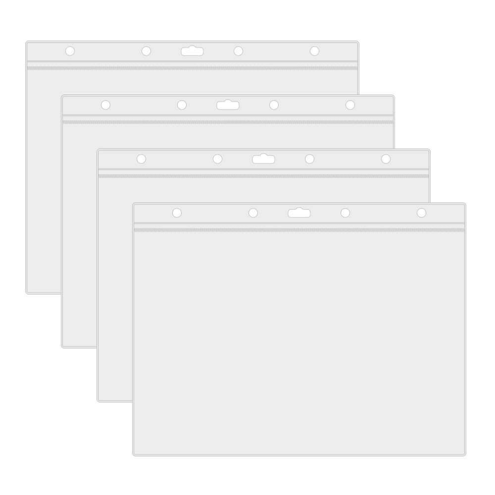 UMCHU Pack of 4 Business Card Pockets, A4 Binder Seal Strips, Zip Document Wallets, Translucent Plastic Waterproof Pockets, to Protect Your Cards or Photos (Horizontal)