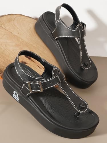 Image of Carlton London Women's Platform T-Strap Sandals, Modern Flatform Sandals for Summer, Casual & office use