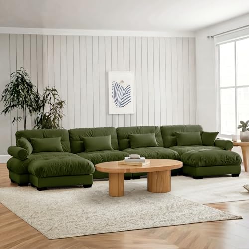 Image of SoarFlash Sectional Sofa Couch, U Shaped Modern Modular Sofa with Solid Wood Legs, Couches Sofas for Living Room Apartment, Comfortable Couches, Green