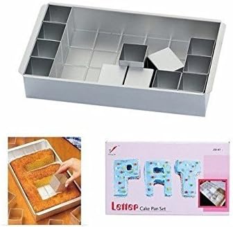 Alphabet Cake Pan Aluminum Alloy Alphabet Letters Number Cake Jello Tin Pan Fondant Mold with 12pcs Square Blocks, 12" L X 7" W (31.8cm X 18.2cm)