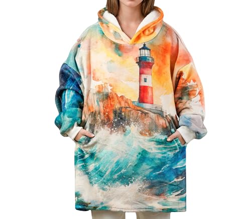 Huglanket Lighthouse Gifts Wearable Blanket Hoodie, Oversized Wearing Blanket for Lighthouse Lovers