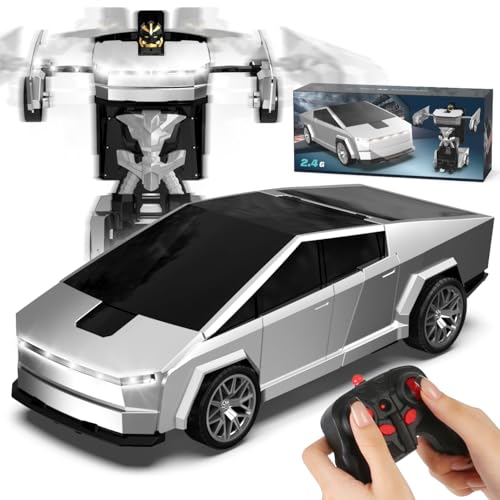 1:18 Scale Cyber Style Transforming RC Cars Robot Toy for Kids, 2.4GHz Remote Control Stunt Car with One-Button Deformation 360° Rotation LED Lights Christmas Birthday Gifts for Boys Age 4-7-8-12