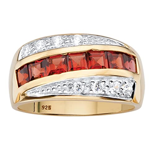 Palm Beach Jewelry Men's Square-Cut Genuine Red Garnet and CZ 14k Gold over .925 Silver Channel-Set Ring