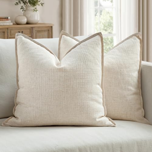 Image of MIULEE Pack of 2 Thick Textured Couch Throw Pillow Covers, Natural Beige Decorative Pillow Covers 16x16, Neutral Linen Cushion Cases for Sofa Bed Living Room Modern Farmhouse Home Decor, No Filling