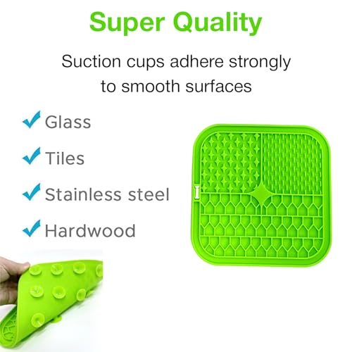 Image of Licking Mat for Dogs and Cats | Premium Lick Mat Suction Cups | Anxiety and Boredom Relief | Slow Feeding Mat Puzzle Toy | Food Grade Silicone Distraction Toy (Green)