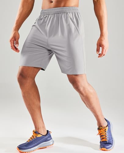 Image of MIER Men's Quick Dry Running Shorts with Zipper Pocket Elastic Waist Athletic Workout Exercise Shorts