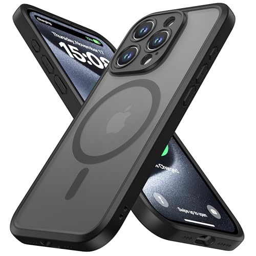 ImpactStrong Magnetic Guard Designed for iPhone 15 Pro Case [Camera Protection] [Military Grade Drop Tested] [Compatible with MagSafe] Slim Translucent Matte Phone Case (6.1') - Black