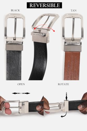 Image of Louis Philippe Men's 100% Italian Leather Shiny Nickel Buckle Formal Reversible Belt
