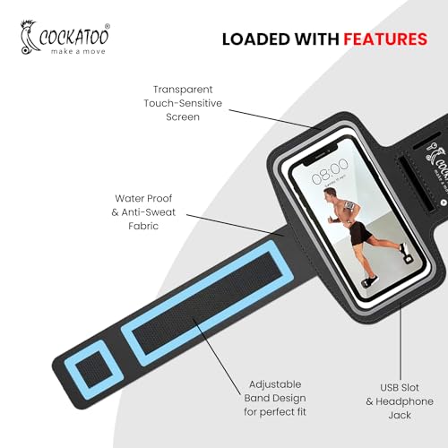 Image of Cockatoo AB01- Adjustable Sports Arm Band, Waterproof Anti Sweat PU Material, Black